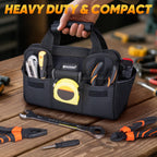 TICONN Heavy Duty Tool Bag with Multi-Pockets, Portable Tool Box Organizer Storage Bag, with Adjustable Shoulder Strap and Ergonomic Handle (Black, 12" Standard Base)