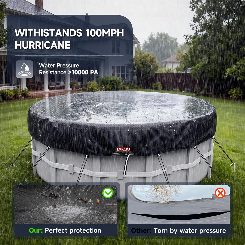 LXKCKJ 10 Ft Round Pool Cover, Solar Pool Covers for Above Ground Pools, Summer Pool Cover Protector with Cover Accessories, Round Hot Tub Cover Ideal for Waterproof and Dustproof (Black)