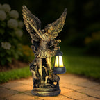 Solar San Miguel Arcangel Outdoor Garden Decor Statues 12.4" Solar St Michael the Archangel Satue for Yard Patio Lawn Porch Decorations Resin St Michael Figurine Religious Collection Sculptures Gifts