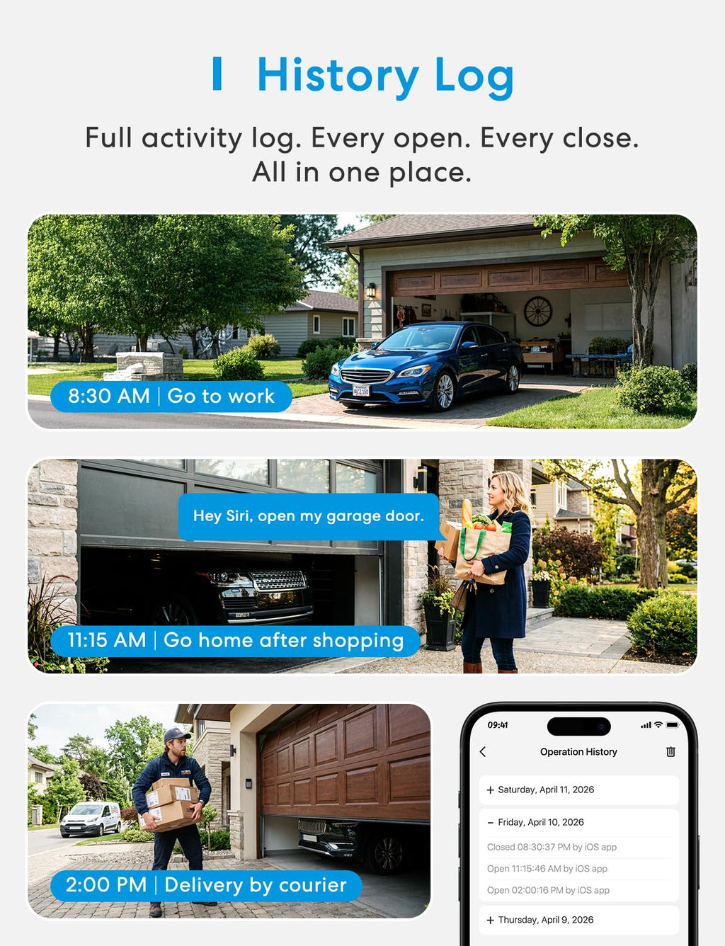meross Smart Garage Door Opener Remote, Compatible with Apple HomeKit, Siri, CarPlay, Alexa, Google, SmartThings, and Android, Universal WiFi Garage Door Controller, App + Voice Control, No Hub Needed