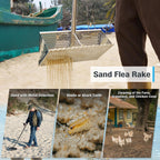 Sand Flea Rake, Long Handle Sand Sifter for The Beach, Stainless Steel Shark Tooth Sifter Comes with A 16-Inch Wide Mesh Screen for Collecting Fleas, Shark Teeth, and Seashells