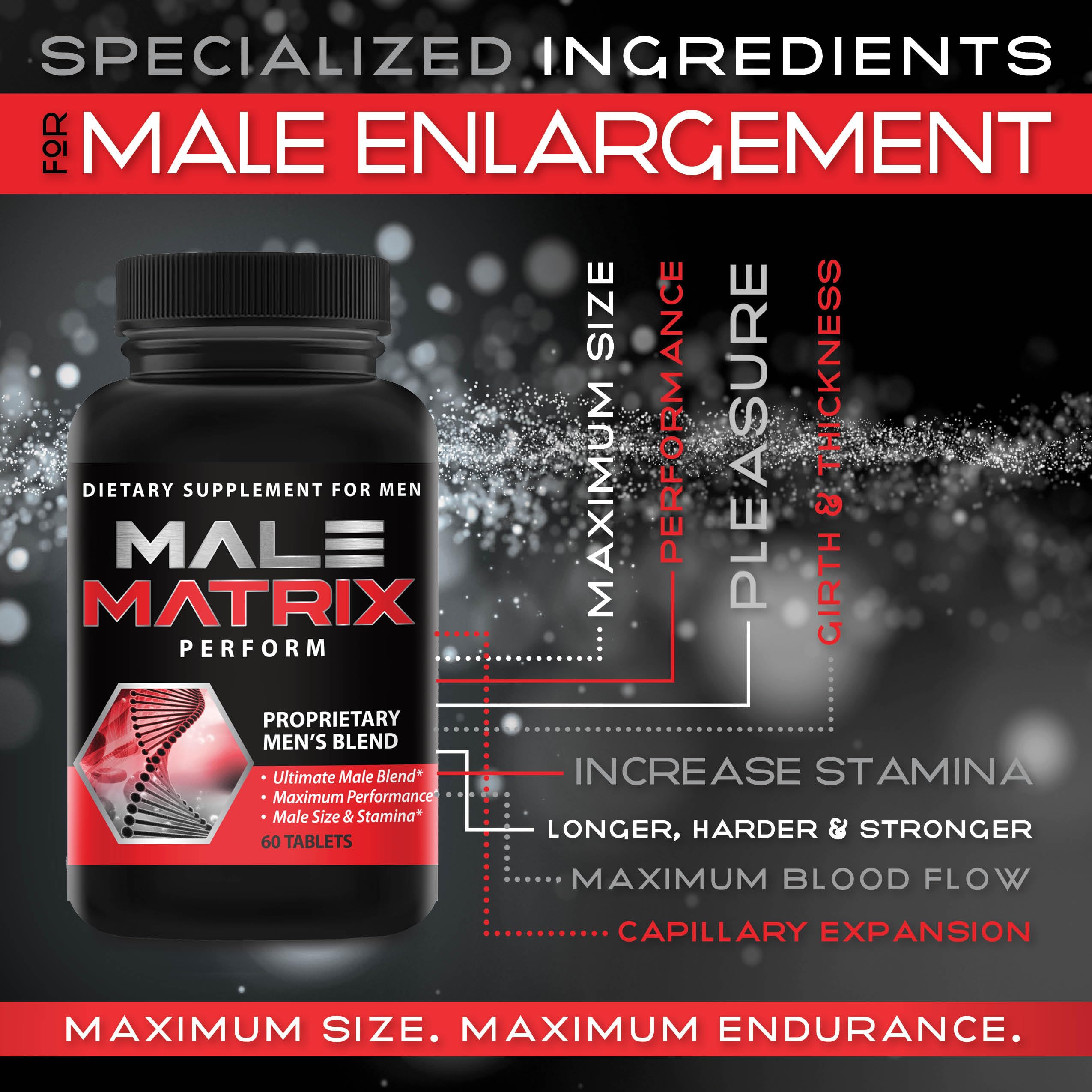 XL Science Male Matrix- Enlargement Pills for Men- Amplify Male Size- Extend in Length, Engorge in Girth- Boost Up to 3 Inches in 90 Days- Stamina Multiplier- 60 Tablets