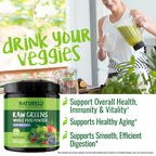 NATURELO Raw Greens Superfood Powder 240 Grams, Mixed Berry - Supports Energy, Immunity and Detox - Includes Spirulina, Wheat Grass and Organic Greens for Whole Food Nutrition