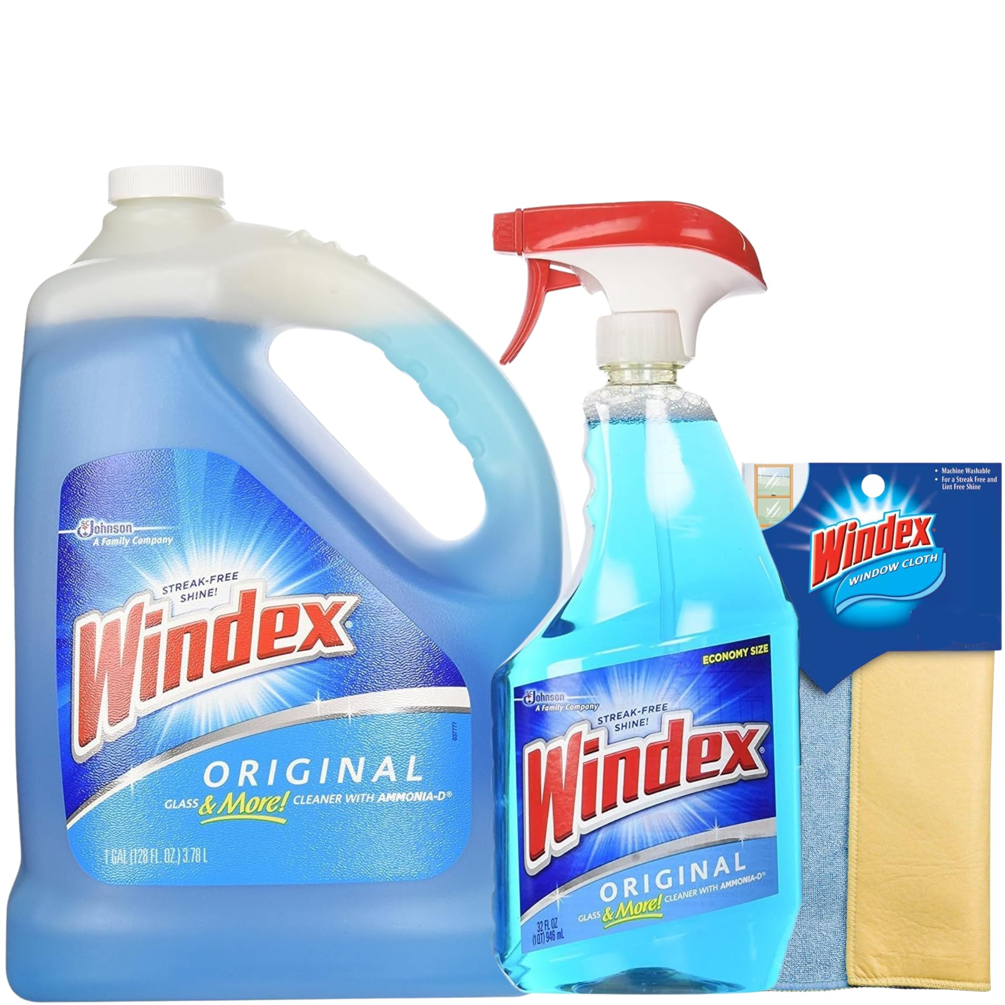 Windex Original Glass Cleaner, 1 32 fl. oz spray bottle + 128 fl. oz. Refill - Total 160 fl. oz Microfiber Cloth