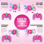 Amicool Remote Control Car for Girls 3-12 with Flashing Light, Toys 4 5 6 7 8 9 Years Old Girl Birthday Gifts Idea, RC Cars Stunt 4WD 2.4Ghz Double Sided 360° Flip, Present for Kids, Christmas, Pink