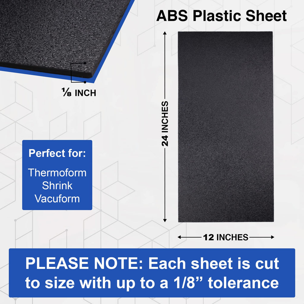 Duco ABS Plastic Sheet 1/8" (3mm) Thick 12" x 24" - 1 Pack of USA-Made Textured & Matte ABS Black Sheet - Heat Moldable Plastic Panel for Home Decor, Crafts, Robotics, DIY Projects and Industrial