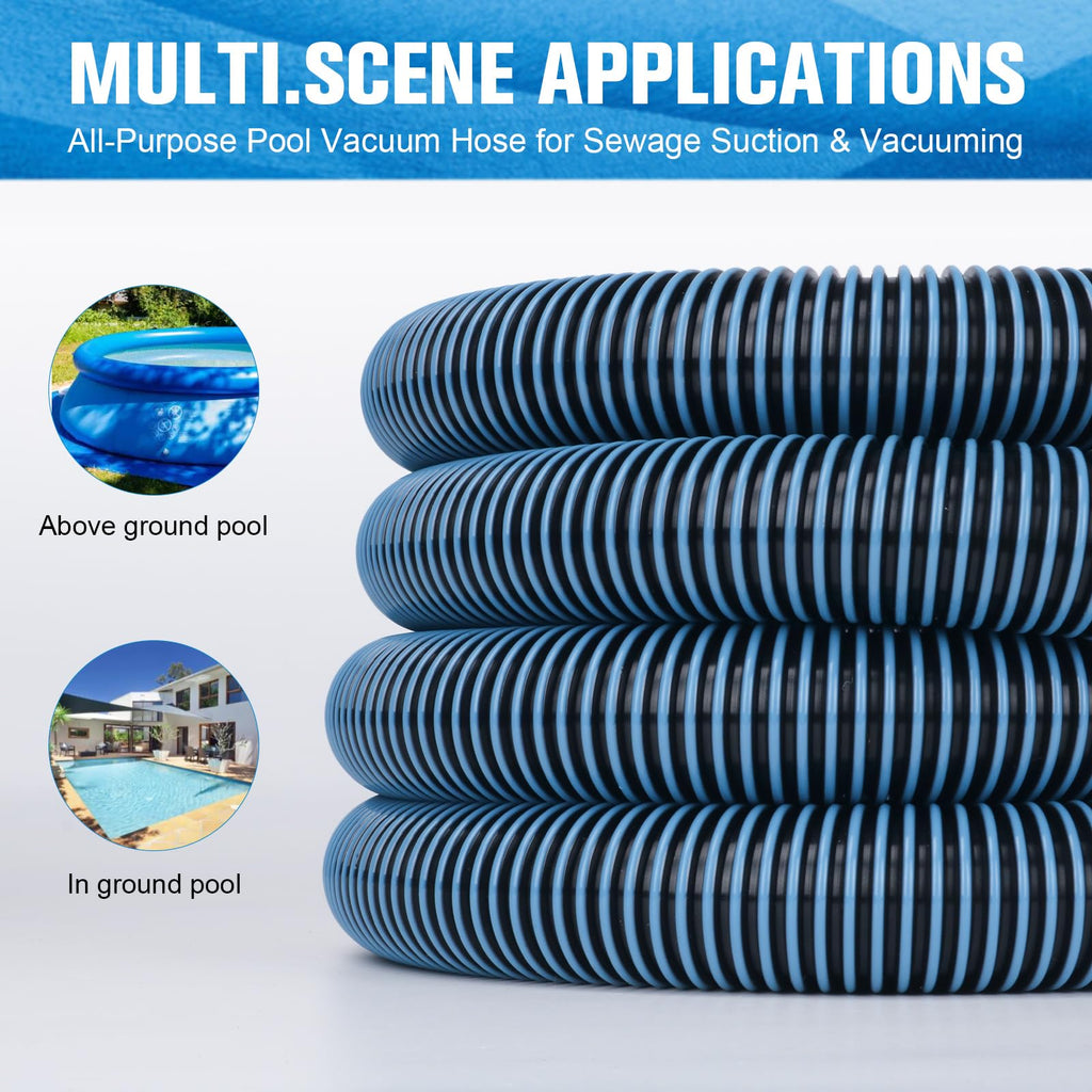 Pool Vacuum Hose With Swivel Cuff 1-1/2" Diameter 30FT Flexible Heavy Duty Pool Vacuum Cleaning Hose Perfect for Above&In Ground Swimming Pool