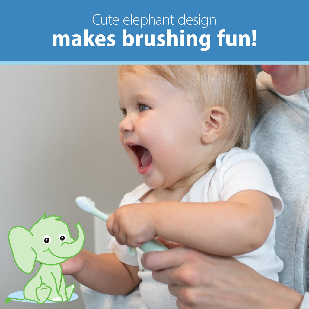 Dr. Brown’s Infant-to-Toddler Training Toothbrush Set, Mint Elephant with Fluoride-Free Strawberry Baby Toothpaste, 0-3 years