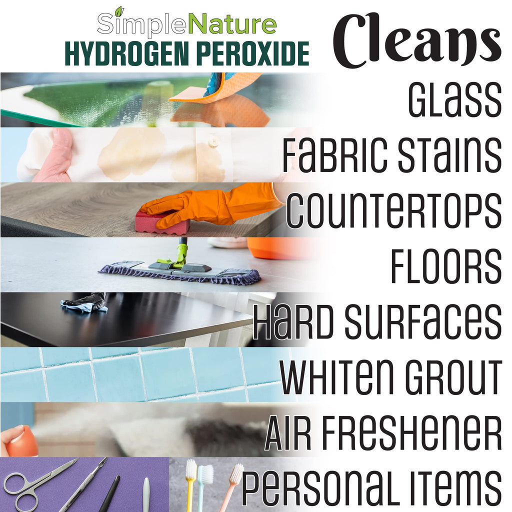 SimpleNature 12% Food Grade Hydrogen Peroxide Solution - 2 Gallons - Natural Multipurpose Cleaner - Made in USA - Ideal for Commercial, Residential, Kitchen, Bath, Laundry, and More