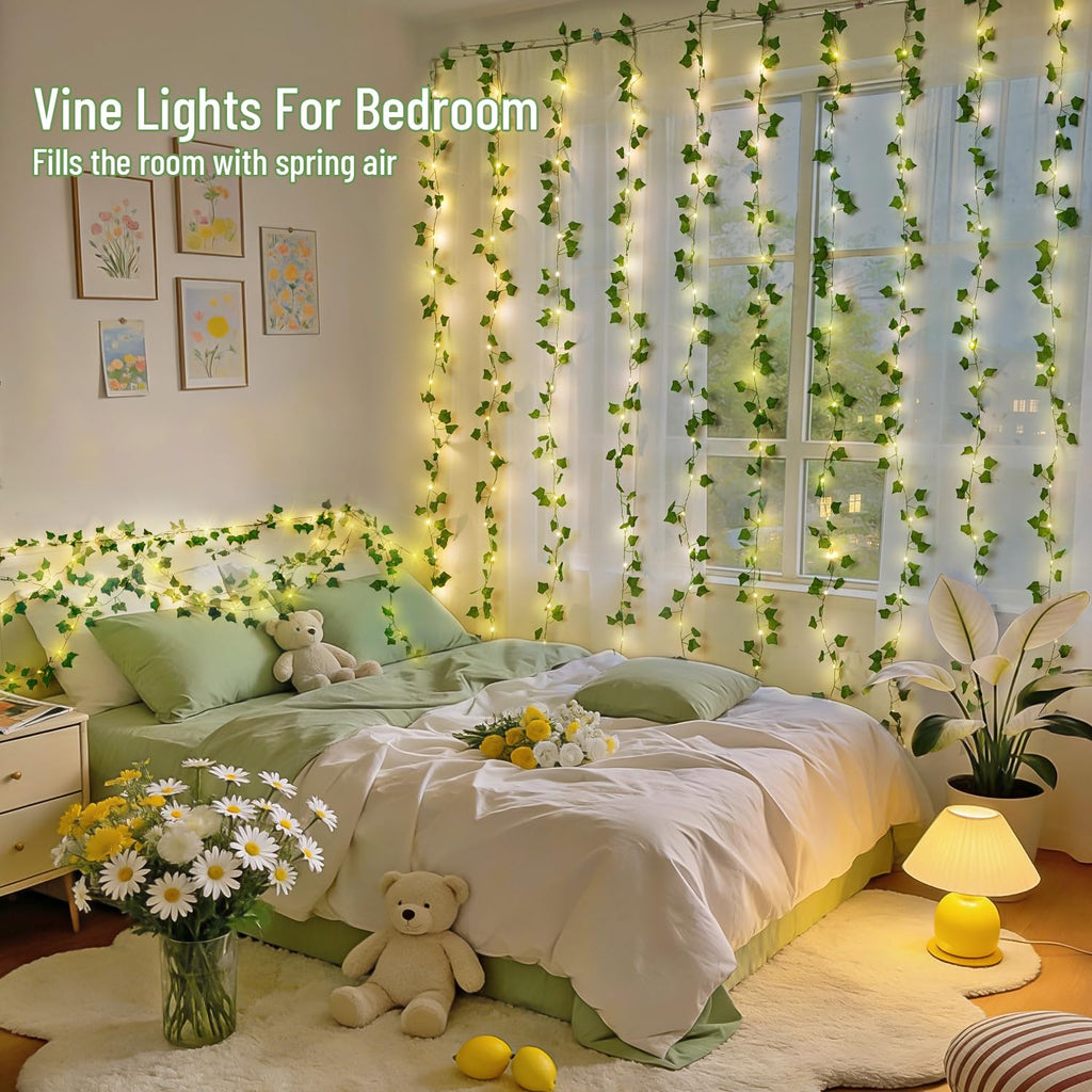 JMEXSUSS Vine Curtain Lights, 200 LED Vines with Fairy Lights for Bedroom