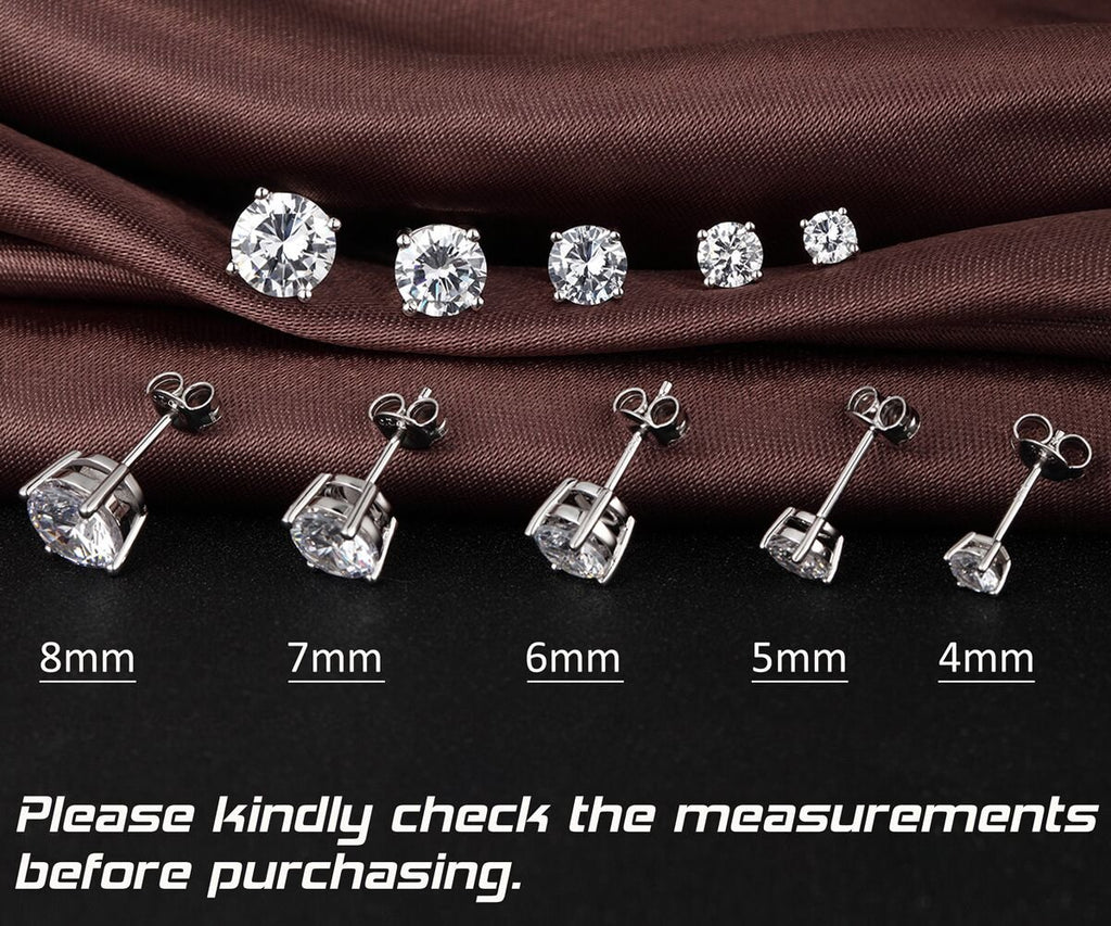 Mens Earrings Stud Sterling Silver Men Earrings 7mm 925 Silver Cubic Zirconia CZ Studs Jiahanzb