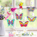 Tioncy 60 Sets Butterfly Suncatchers Kits DIY Window Suncatcher Paint Ornaments Decorations Butterfly Art Suncatchers Crafts Kit for Spring Activities Easter Art Project Party Favors
