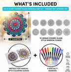 Hula Home Stained Glass Mandala Art Kit - DIY Window Clings with Markers, 10 Suncatchers - Perfect Hobby for Adults, Kids, Teens & Seniors - Ideal Gift for Beginners, Women & Elderly