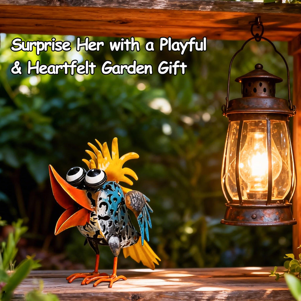 Metal Bird Outdoor Decor - 6.5inch Outdoor Metal Art Yard Art Garden Statue
