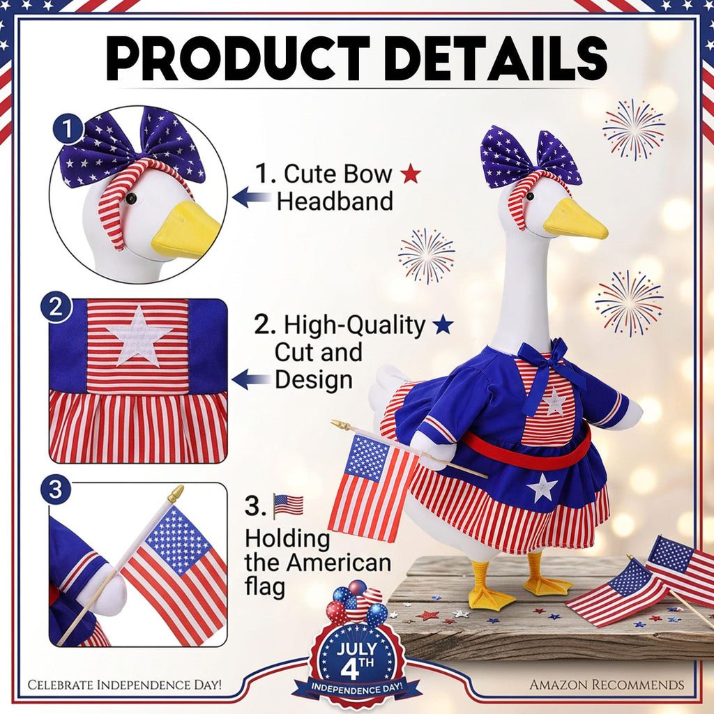 ZhouBoat Patriotic 4th of July Porch Goose Outfit for 23 Inch Lawn Statue