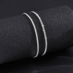 Silver Bracelets for Men, Stackable Fashion Cuban Snake Chain Set, 7 Inch