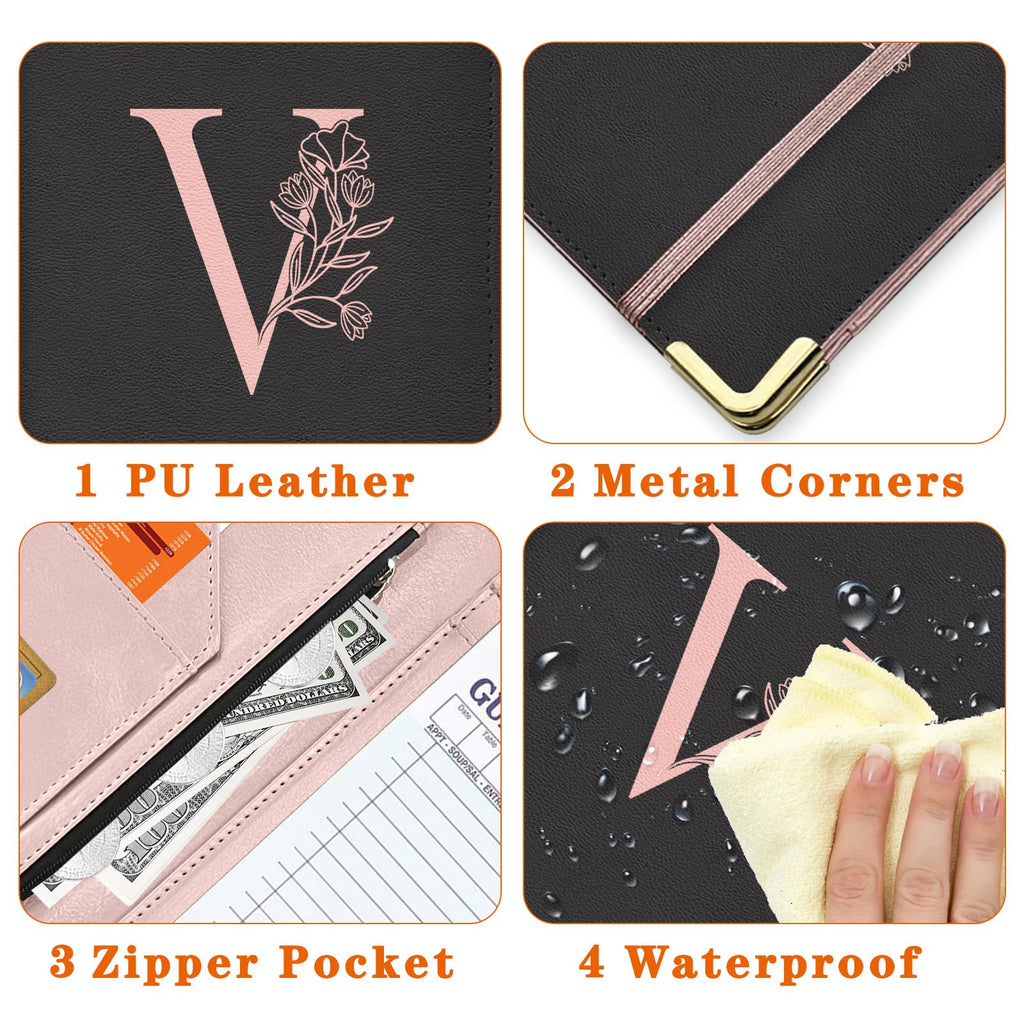 YeeCASE Server Book, Alphabet Waitress Book for Waitress, Leather Waitess Book with Zipper Pocket, Server Manual Checkbook Fits Server Apron (V)