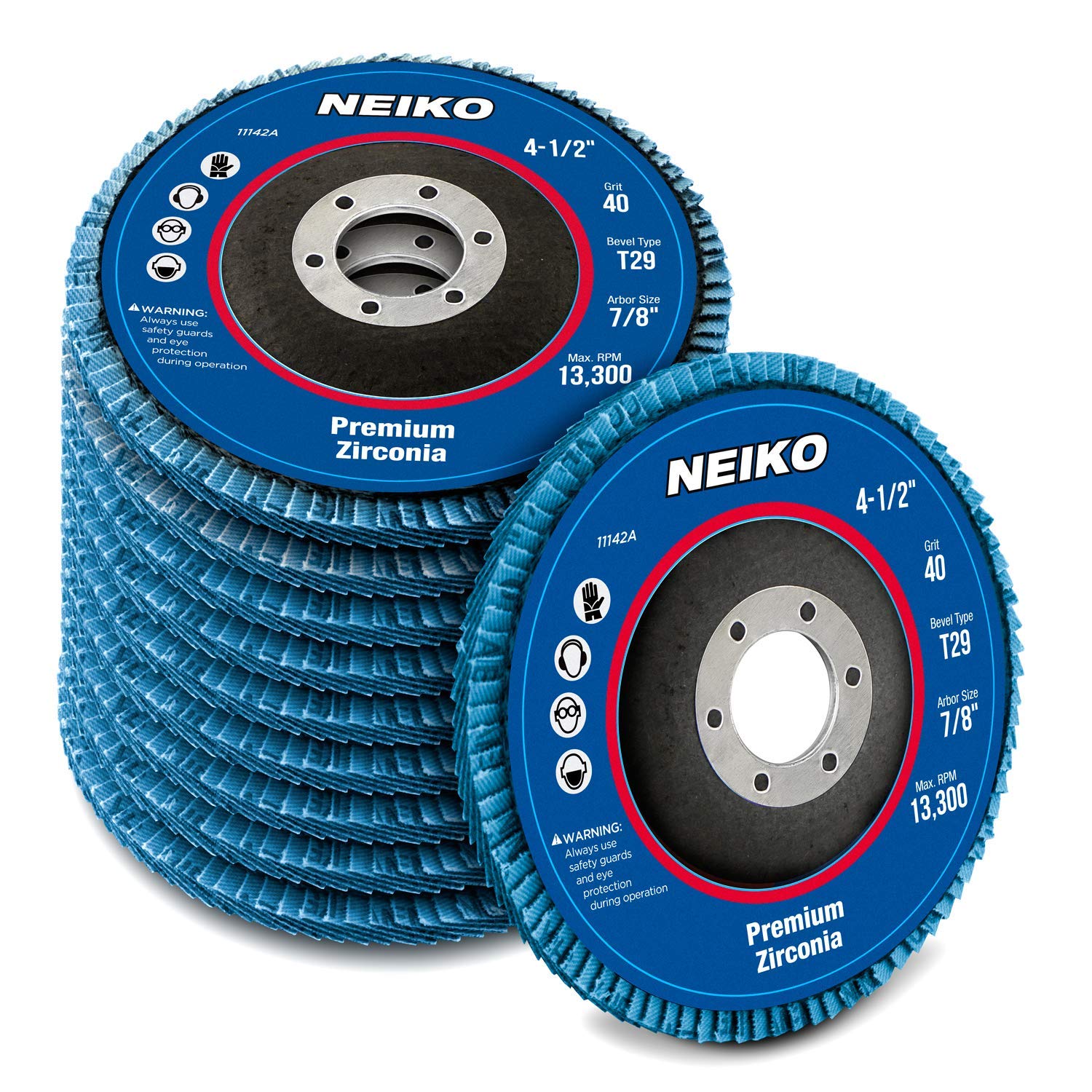 Neiko 11142A Premium Zirconia Flap Disc | 4.5" x 7/8-Inch, 40 Grit, Bevel Type #29 - 10 Pack