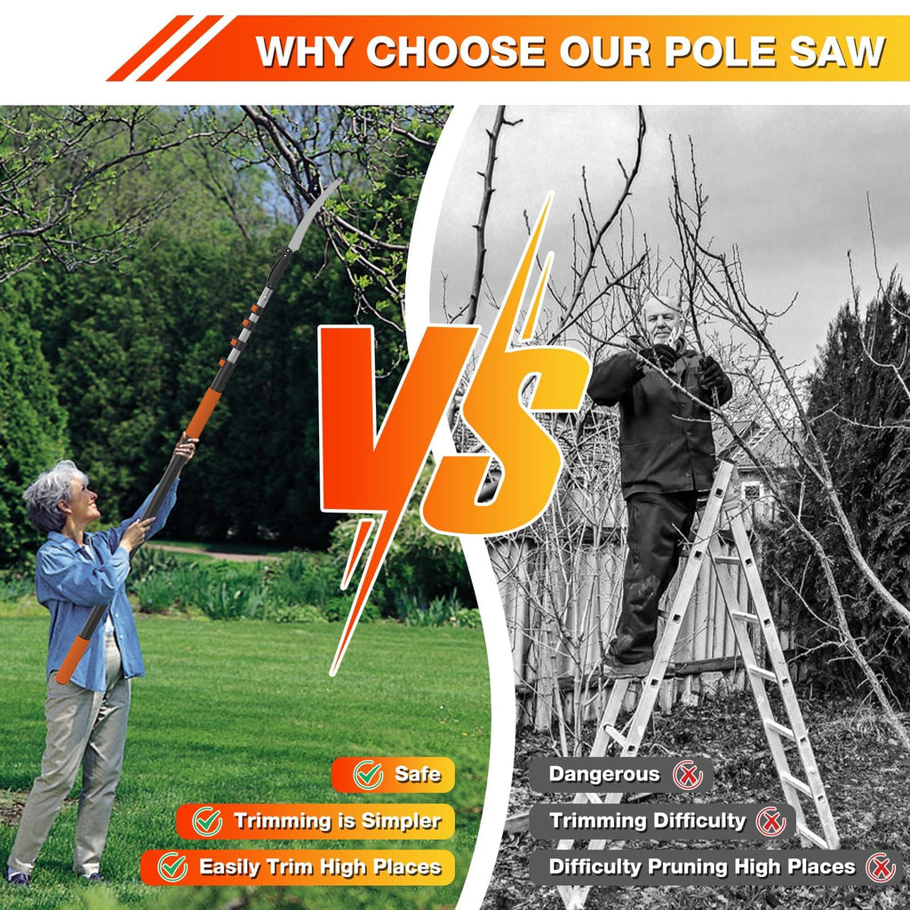 AgiiMan 26FT Reach Pole Saws for Tree Trimming, Pole Saw with 5-20FT Telescoping Extension Pole, Pruning Saw with 19" 3X Detachable Saw, Non-Slip Handle, Tree Trimmer for Garden Palms Shrubs