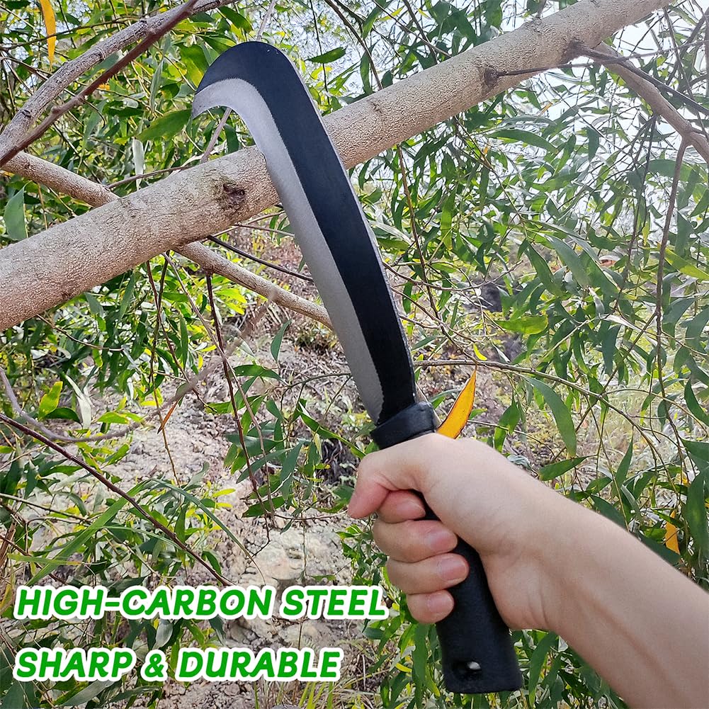 Sickle Machete for Yard Work Machetes for Cutting Trees Billhook Brush Clearing Sickle Garden Tool Brush Axe Harvest Knife Heavy Duty Machete with Curve Blade Grass Sickle for Gardening,Weeding