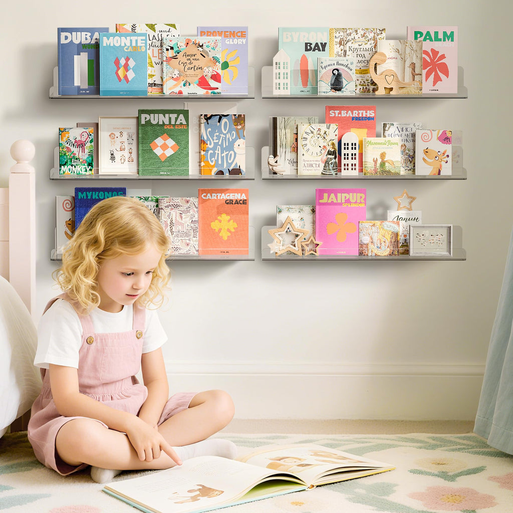 upsimples 15" x 4" Acrylic Shelves for Wall Storage and Organizer, 6 Pcs