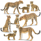 Toymany 8PCS Cheetah Figurines with Cheetah Cubs, Realistic Jungle Zoo Animals Figurines Family Set, Educational Toy Cake Toppers Christmas Birthday Gift for Kids