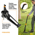Fiskars Deluxe Stand-Up Weed Puller Tool, 4 Serrated Stainless Steel Claws