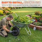 2-PCS 4.80/4.00-8 Tire, 14.5" Flat Free Wheelbarrow Tire and Wheel - Solid Replacement Tires with 3"-7" Adjustable Centered Hub, 5/8" & 3/4" Bearings | Fit 4.80/4.00-8, 4.00-8, 4.00-6, 3.50/3.00-8