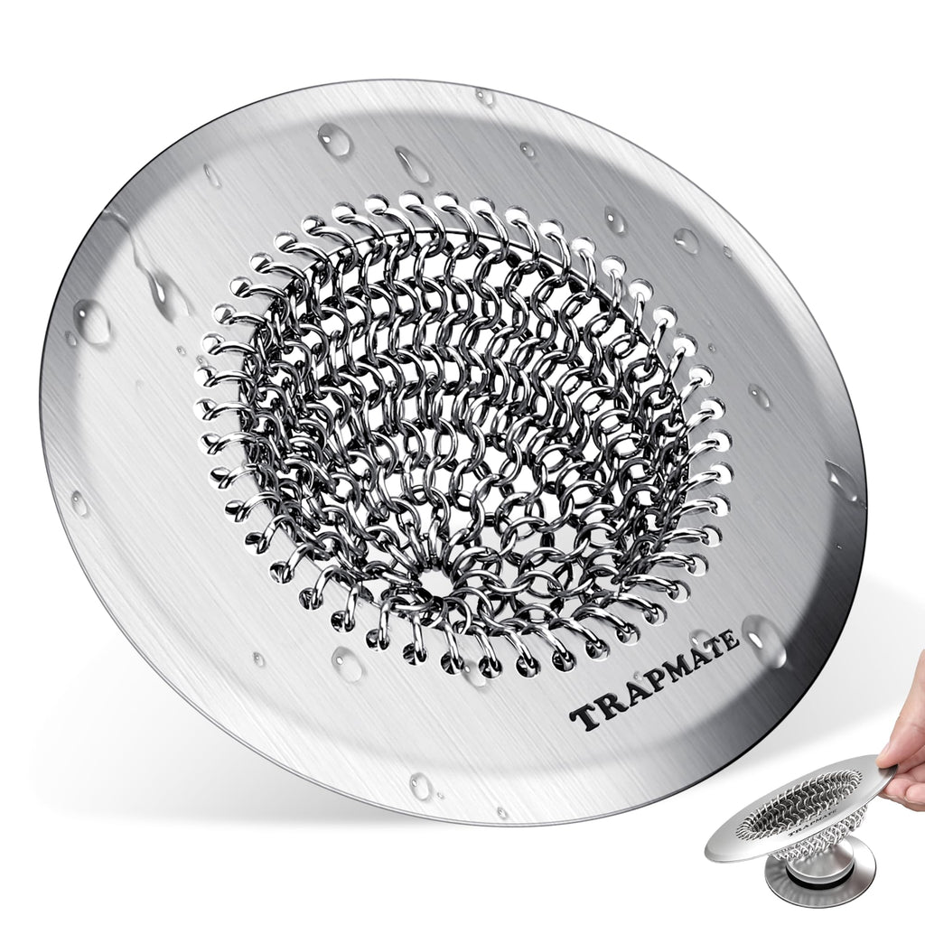 TRAPMATE Shower Drain Hair Catcher, 4.4" Easy Clean Bathtub Drain Hair Catcher, Anti-Slip Bath Tub Drain Protector, Upgraded 304 Stainless Steel Shower Sink Drain Cover for Bathroom (Patented Product)