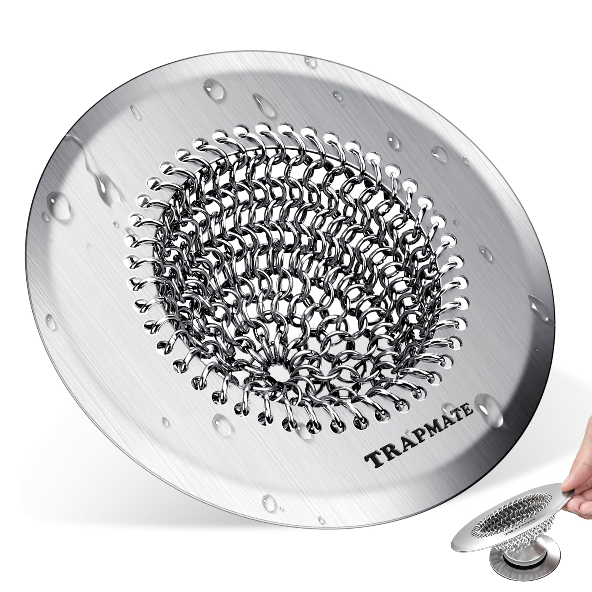 TRAPMATE Shower Drain Hair Catcher, 4.4" Easy Clean Bathtub Drain Hair Catcher, Anti-Slip Bath Tub Drain Protector, Upgraded 304 Stainless Steel Shower Sink Drain Cover for Bathroom (Patented Product)