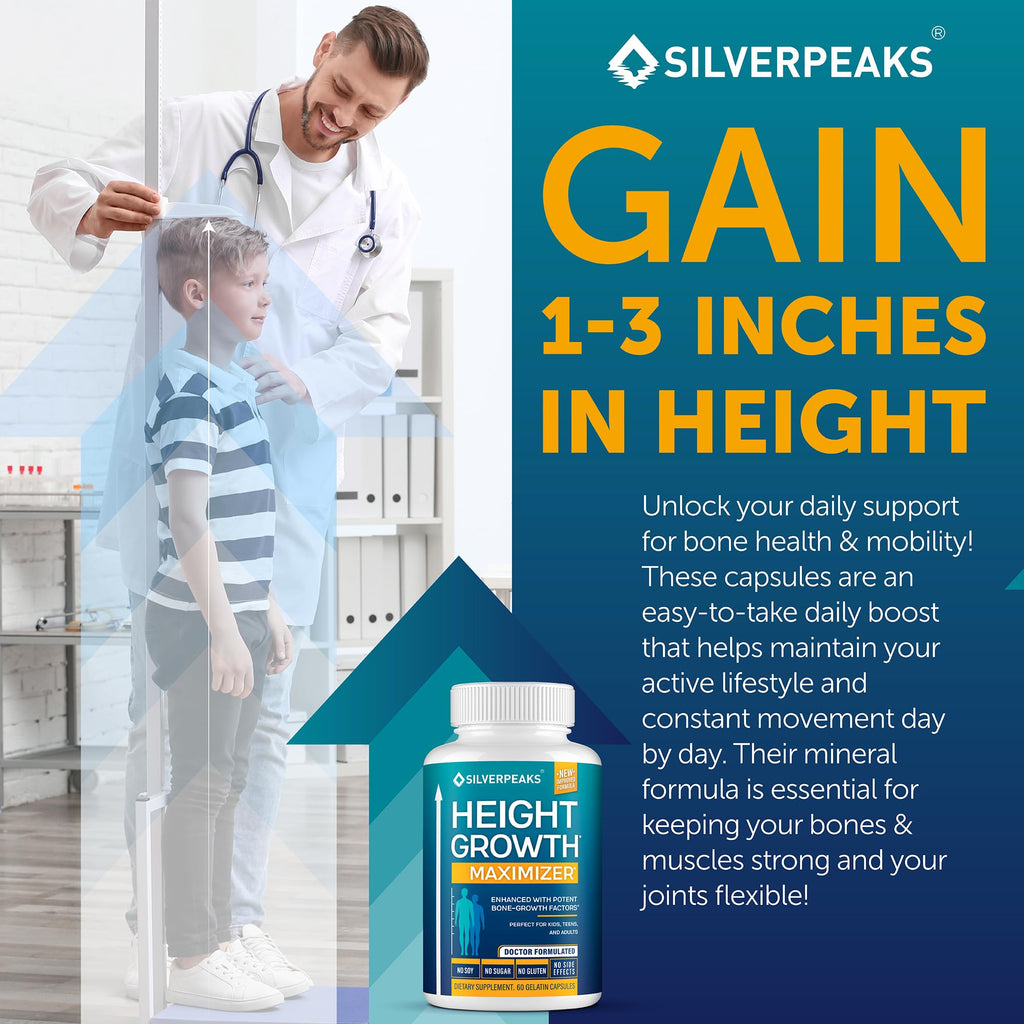 Height Growth Maximizer - Natural Pills to Help You Grow Taller Made in USA with Calcium, Zinc, GABA & Vitamin D3 for Bone Strength, Joint Support* - Free of Hormone, 60 Count (Pack of 1)