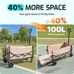 Golabs WA1 Collapsible Folding Wagon Cart, Max 220lb Load, Expands to 100L