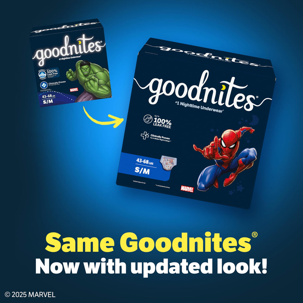 Goodnites Boys' Nighttime Bedwetting Underwear, Size S/M (43-68 lbs), 14 Ct, Packaging May Vary