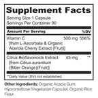 NATURELO Vitamin C with Organic Acerola Cherry Extract and Citrus Bioflavonoids - Vegan Supplement - Immune Support - 500 mg VIT C per Cap - Non-GMO - 90 Capsules