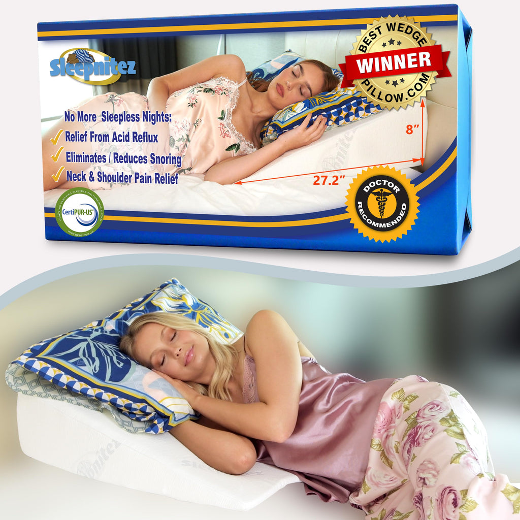 Sleepnitez Fsa Eligible 8" Bed Wedge Pillow – Memory Foam Wedge for Sleeping, Acid Reflux Pillow for Snoring, GERD, Pregnancy, Sleep Apnea, Reading – Luxurious 3.25" Memory Foam Top Layer