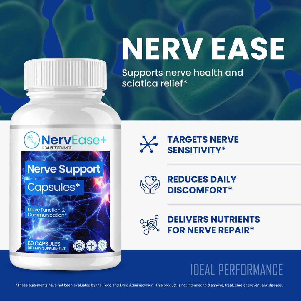 Nervease for Sciatica, Nervease Neuropathy Supplements, Official Nerv Ease Advanced Nerve Health Support Pills - Maximum Strength, All Natural Health & Wellness Support Formula Reviews (60 Capsules)