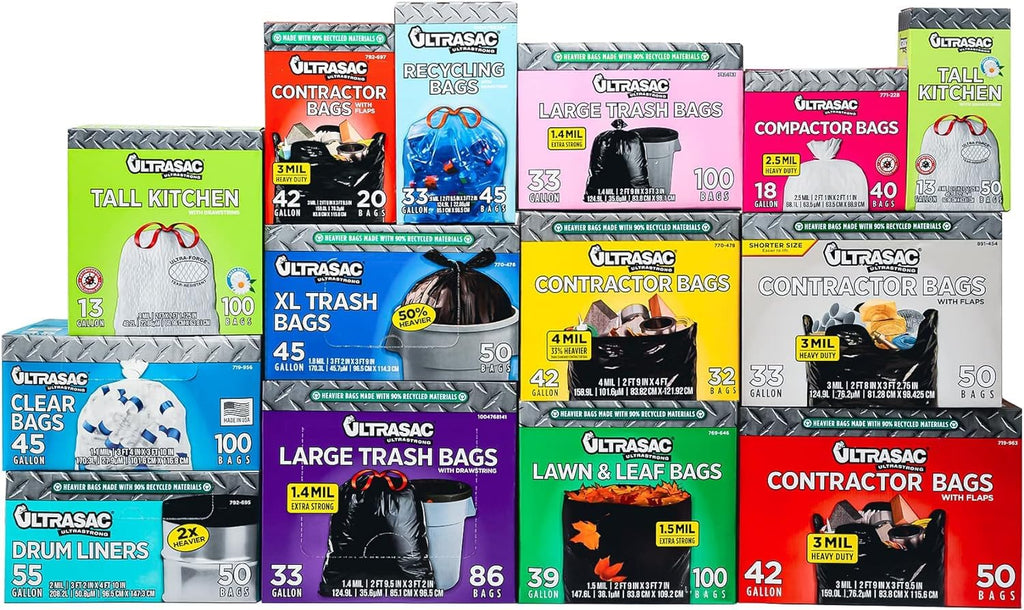 Ultrasac 18 Gallon Compactor Bags (160 Pack with Ties) For 18 Inch Compactors - 28.25" x 33.5" Heavy Duty 2.5 MIL Garbage Disposal Bags Compatible with Whirlpool