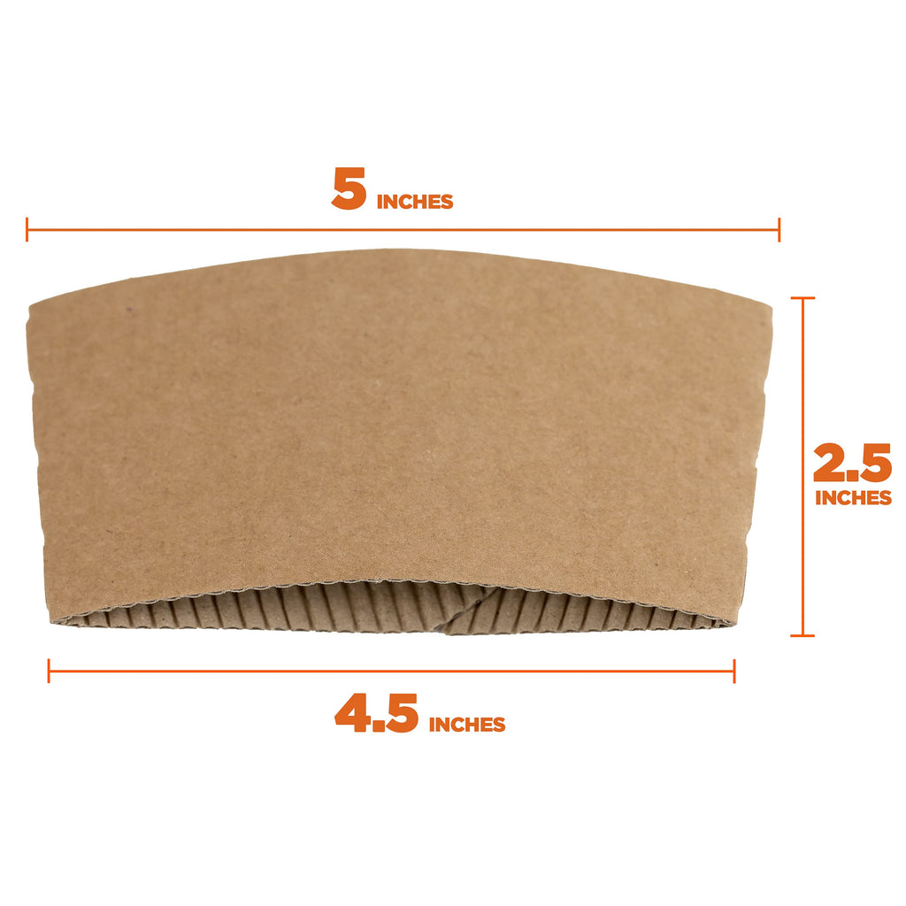 FMP Brands 500 Pack Kraft Coffee Cups Sleeves Disposable Bulks, Durable Corrugated Cardboard Cup Sleeves for 12-24 oz Cups, Beverage Insulator and Hand Protection for Hot/Cold Drinks