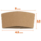 FMP Brands 500 Pack Kraft Coffee Cups Sleeves Disposable Bulks, Durable Corrugated Cardboard Cup Sleeves for 12-24 oz Cups, Beverage Insulator and Hand Protection for Hot/Cold Drinks