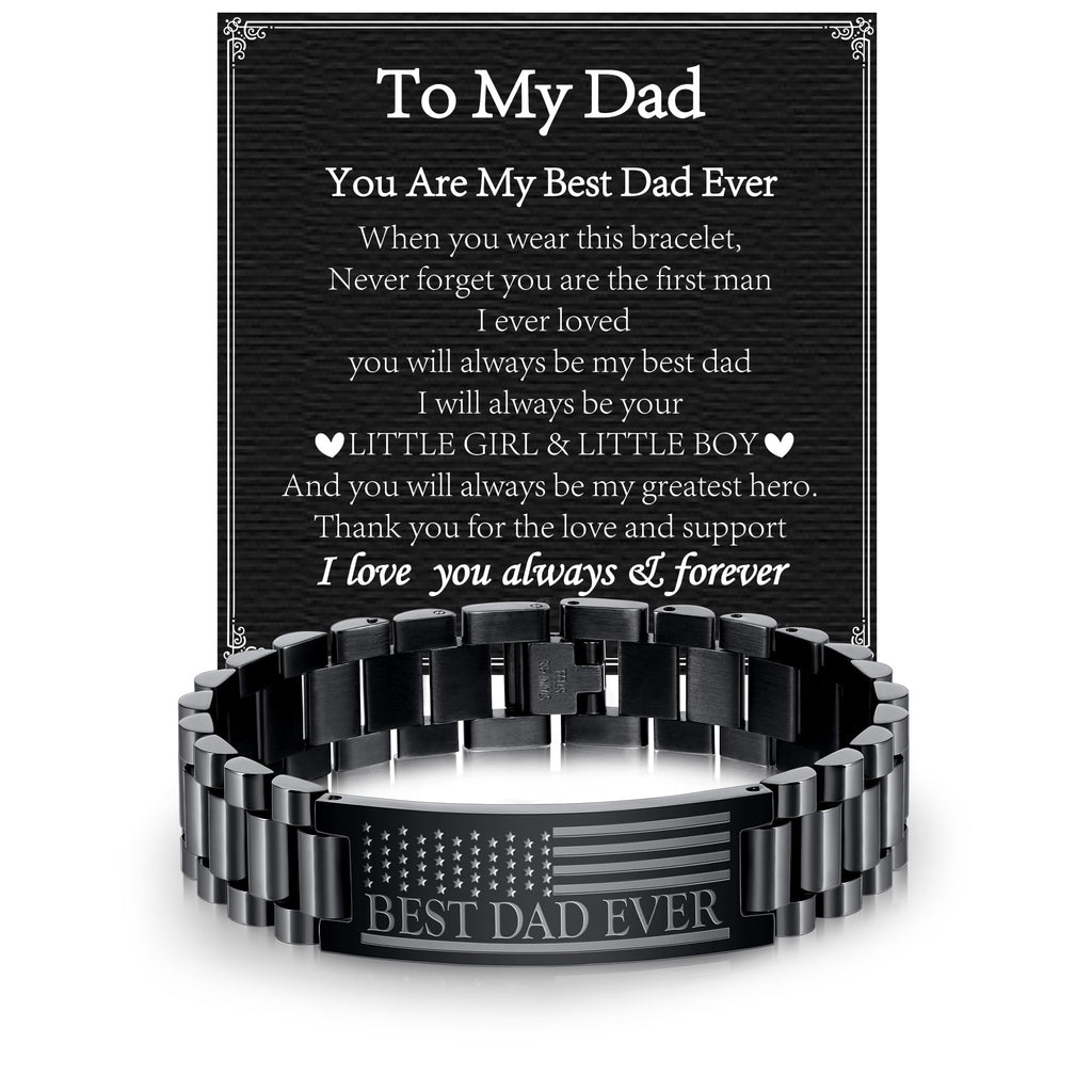 P. BLAKE Fathers Day Gift for Dad from Son Daughter, Stainless Steel Watch Bracelet Birthday Best Dad Ever Presents Jewelry for Daddy Papa Father