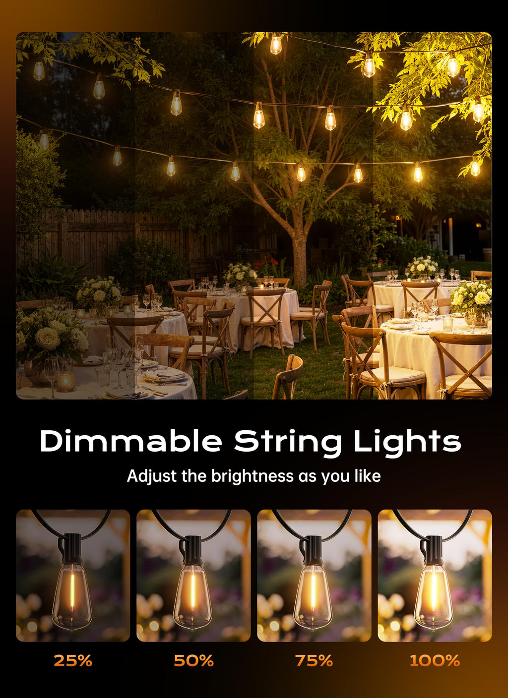 Minetom 100FT Outdoor String Lights with Remote, 46+2 Shatterproof ST38 LED Bulbs, Waterproof Patio Lights with 3 Modes, Dimmable & Connectable 2700K Hanging Lights for Backyard Porch Deck Balcony