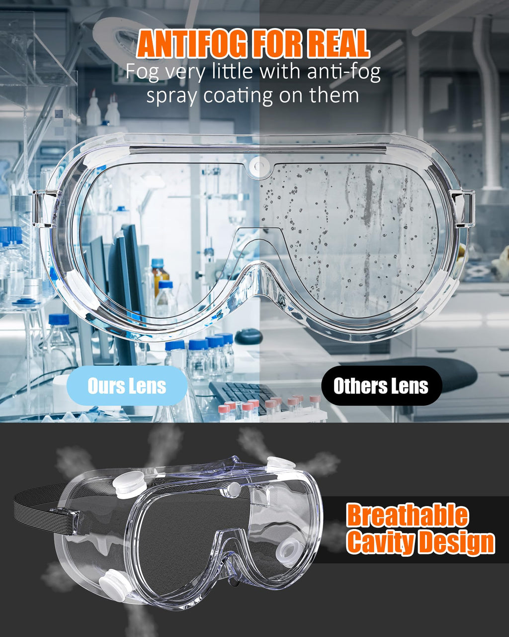 EinKau 10 Pcs Anti-Fog Indirectly Vented Lab Safety Goggles Over Glasses,Clear Chemistry Splash Proof Science Goggles Wide-Vision Adjustable Protective Chemical Soft Lightweight