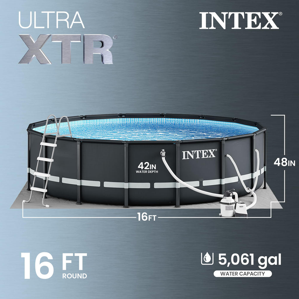 INTEX 26325EH Ultra XTR Deluxe Above Ground Swimming Pool Set: 16ft x 48in – Includes 1500 GPH Cartridge Sand Filter Pump – SuperTough Puncture Resistant – Rust Resistant – Easy to Assemble