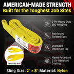 DD Sling (USA Made). 2" wide X (4' to 20' lengths) in Listing! 2 Ply Twisted Eye, Nylon Lifting Slings, Eye & Eye, Heavy Duty (900 webbing), 6,400 lbs Vertical, 5,100 Choker, 12,800 Basket Load Capacity (2inX8ft)