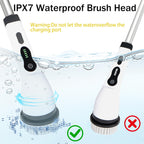 Electric Spin Scrubber Shower Cleaner Brush Cordless Power Cleaning 8 Brush Heads Extendable Handle 3 Adjustable 2 Speeds IPX7 Waterproof for Bathroom Kitchen