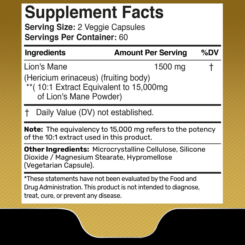 Lions Mane Supplement Capsules - 120 Count - Mushroom Supplement, Brain Supplements for Memory and Focus, Lion's Mane Mushroom Capsules - Cognitive & Immune Support, Focus Supplement - 2 Pack