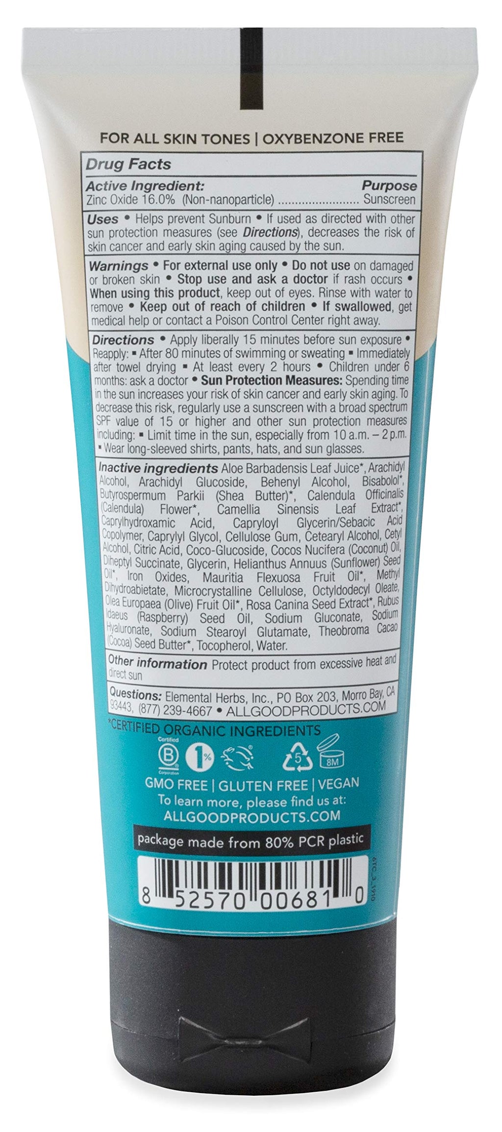 All Good Sunscreen - Tinted Mineral Sunscreen for Face & Body - SPF 30, Water Resistant, Coral Reef Friendly, Coconut Oil, Jojoba Oil, Shea Butter, Aloe 3 oz (2-Pack)