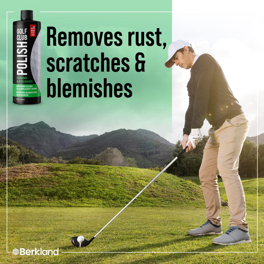 Golf Club Polish & Rust Remover – Made in USA – Instant Golf Club Cleaner & Scratch Remover Cream – 8 oz Golf Club Polish Compound, Groove Cleaner & Golf Club Polishing Kit – Shine, Protect & Restore