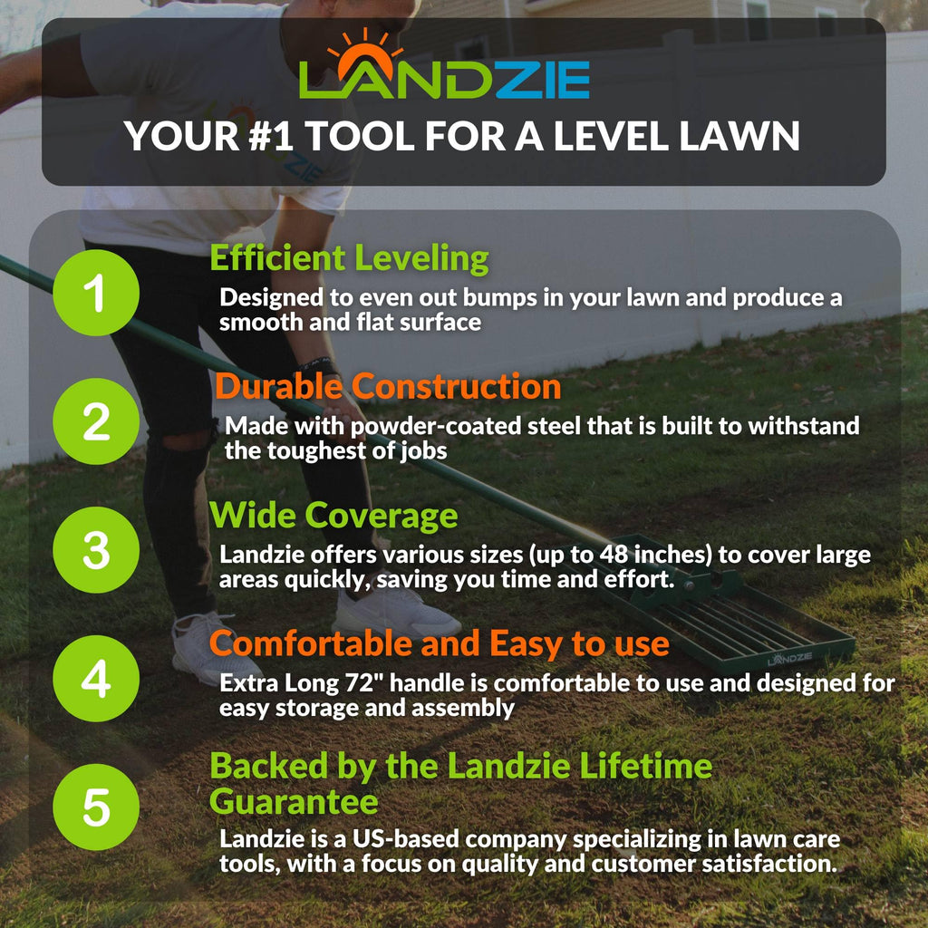 LANDZIE - The Original Lawn Leveling Rake – 36" Steel Handle Yard Leveler, Lawn Level Tool for Creating a Flat Surface - Works for Soil, Dirt, Topdressing, and Ground