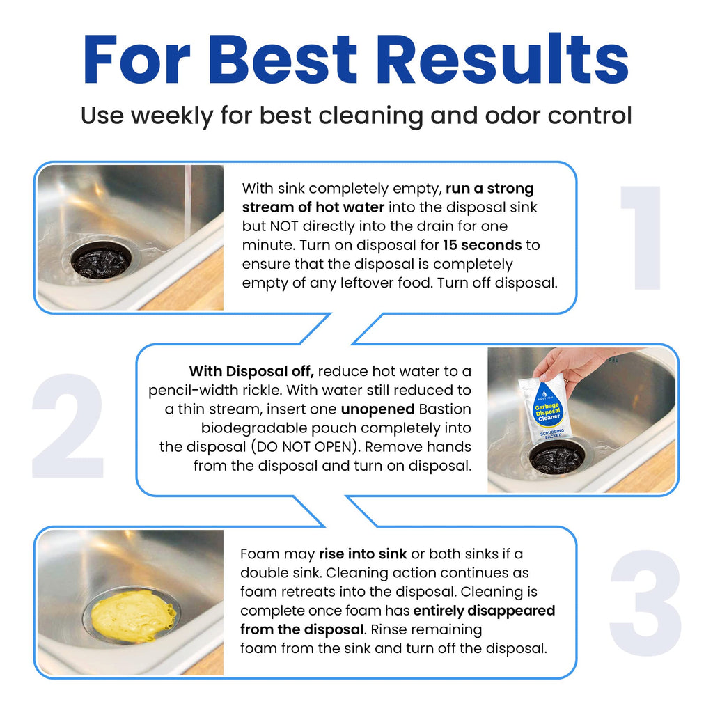 Bastion Garbage Disposal Cleaner and Deodorizer - 24-Count (1-Year Supply) Foaming Lemon Scented Kitchen Sink Freshener Pods & Drain Odor Eliminator Disposer Care